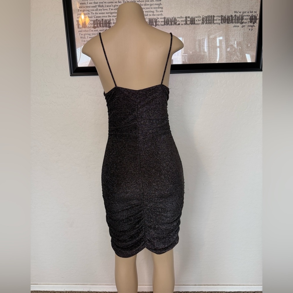 Metallic Black Mini Slip Dress with Spaghetti Straps - Picture 4 of 7